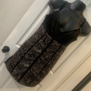 Scoop LLC L Spaghetti Strap Leopard Prink Black Satin Zip Back Goth Dress Party